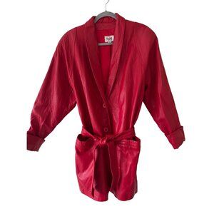 Vintage 80’s 90’s Maxima Red Leather Jacket Coat Oversized Belted With Pockets